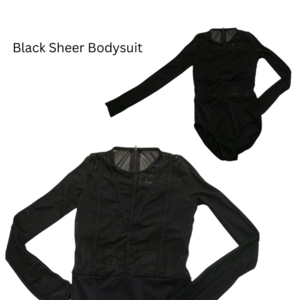 Black Mesh Long Sleeve Bodysuit – Size Small (Unbranded)